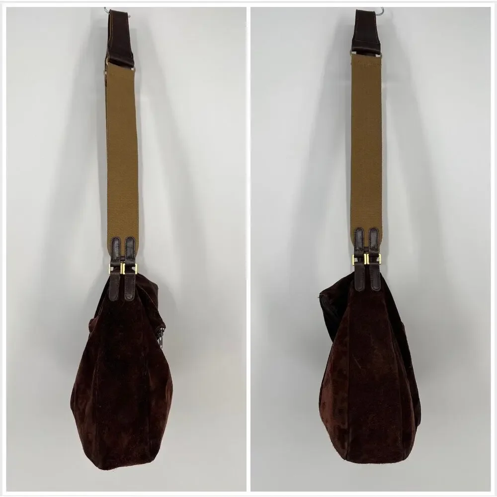 Vtg Lauren Ralph Lauren Hobo Bag Chocolate Brown Suede Leather Shoulder Purse